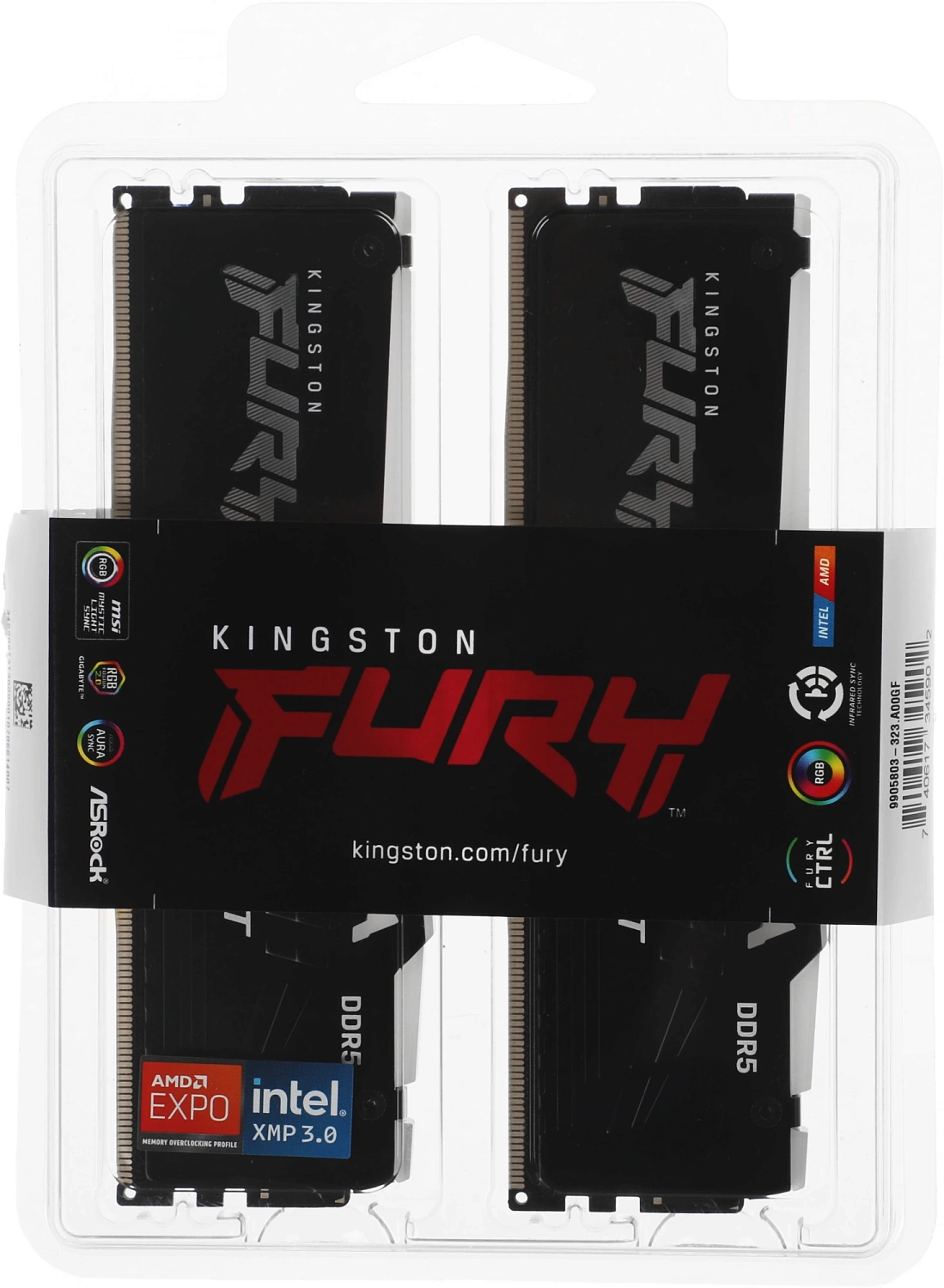 Память DDR5 2x16GB 6000MHz Kingston KF560C36BBE2AK2-32 Fury Beast RGB RTL Gaming PC5-48000 CL36 DIMM 288-pin 1.35В single rank с радиатором Ret