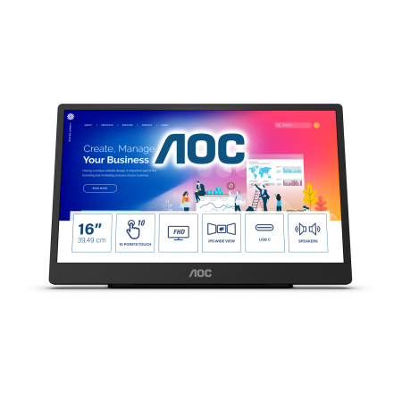 Монитор LCD 39,6 cm (15.6") [16:9] 1920х1080(FHD) IPS, nonGLARE, TOUCH, 250cd/m2, H178°/V178°, 700:1, 50M:1, 262000 цветов, 4ms, VGA, DVI, HDMI, USB-Hub, Tilt, Speakers, 3Y, Black