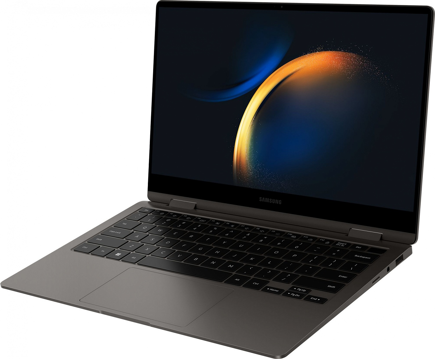 Ноутбук Samsung Galaxy book 3 360 NP734 Core i7 1360P 16Gb SSD512Gb Intel Iris Xe graphics 13.3" AMOLED Touch FHD (1920x1080) Windows 11 Professional dk.grey WiFi BT Cam (NP734QFG-KA1IT)