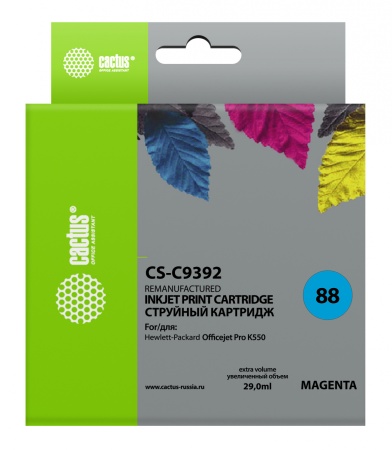 Картридж струйный Cactus CS-C9392 №88 пурпурный (29мл) для HP DJ Pro K550