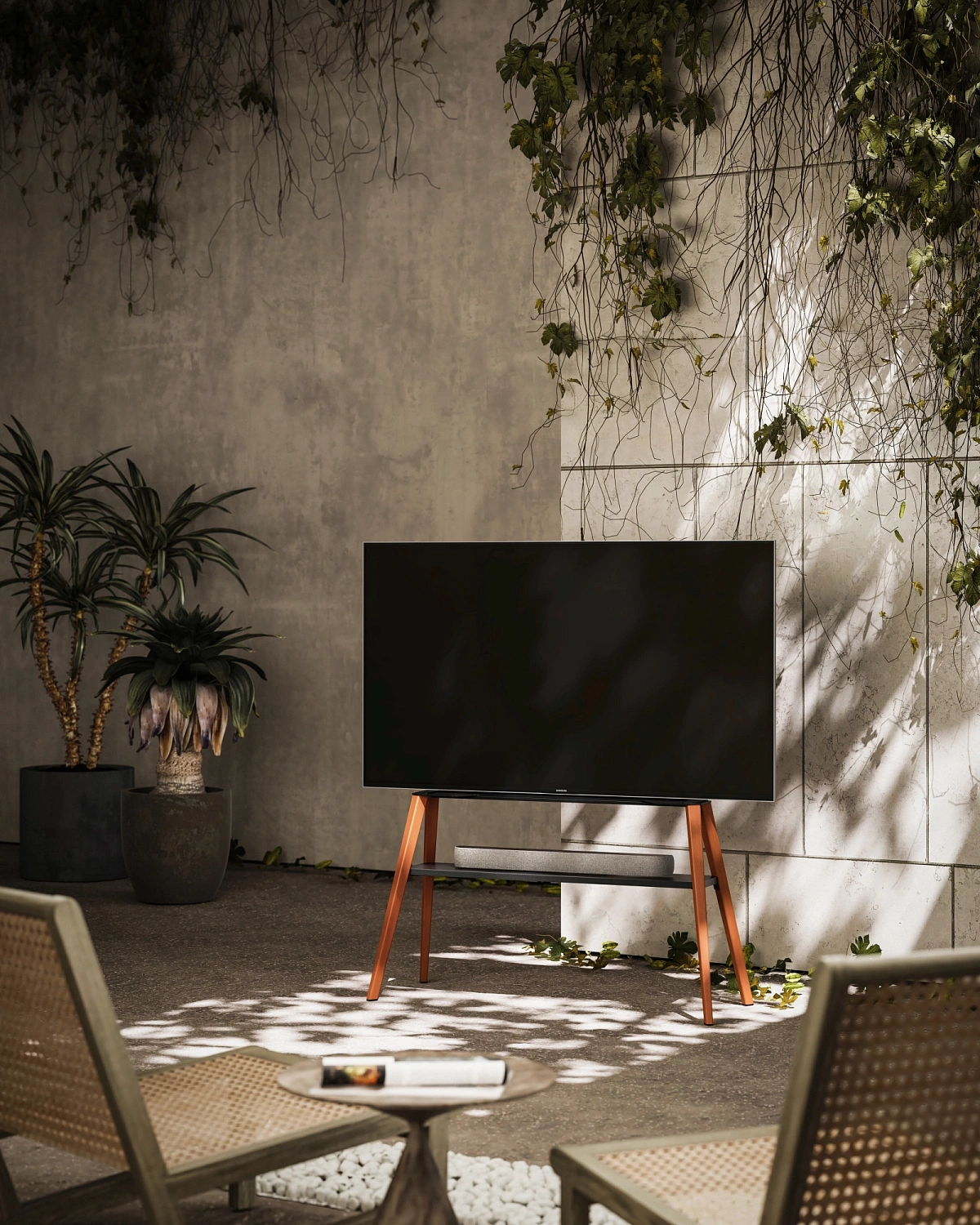 Подставка для телевизора Cactus CS-ST3647BKWN черный/орех 49"-75" макс.40кг напольный