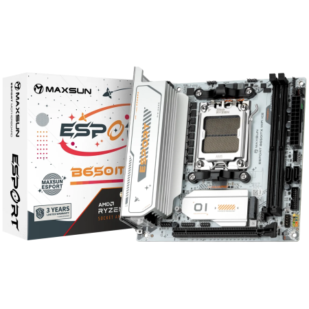 Материнская плата Maxsun MS-eSport B650ITX WIFI ICE B650, AM5, 2*DDR5, 1*PCIEx16, 1*PCIEx1, 2*M.2, 6*USB3.2Gen1, 4*USB2.0, 2*SATA3.0, 2.5G, DP, HDMI, Mini-ATX, RTL
