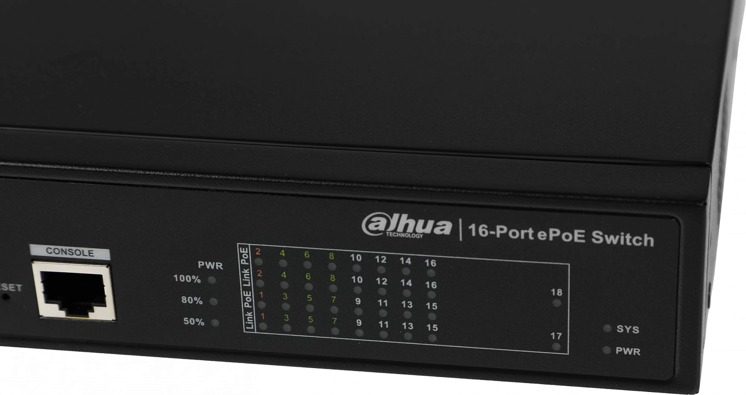 Коммутатор Dahua DH-LR2218-16ET-240 16x100Mb 2G 14PoE+ 240W управляемый