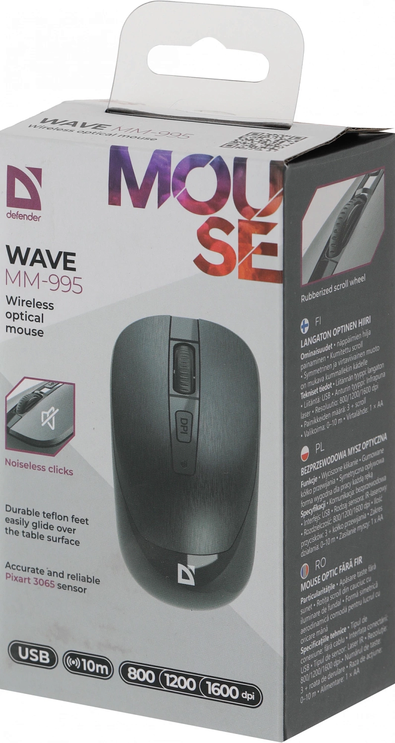Мышь Defender Wave MM-995 черный оптическая 1600dpi silent беспров. USB для ноутбука 3but (52995) Мышь Defender Wave MM-995 черный оптическая 1600dpi silent беспров. USB для ноутбука 3but (52995)