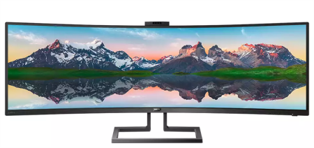 Монитор 49" Philips 499P9H изогнутый 5120x1440 (Dual QHD)@70Гц IPS W-LED 39:2 5ms(GtG) DP1.4 2*HDMI 2.0 4* USB 3.1(1* BC1.2) ДК USB-C 2*Speakersх5Вт Webcam 80M:1 3000:1 178/178 450cd HAS Swivel Tilt Black