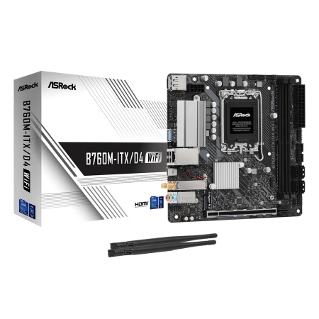 Материнская плата ASROCK B760M-ITX/D4 WIFI, LGA1700, B760, 2*DDR4, HDMI+DP, 4xSATA3 6.0 (RAID), M.2 Socket, USB 3.2, USB2.0, Type-C, mITX