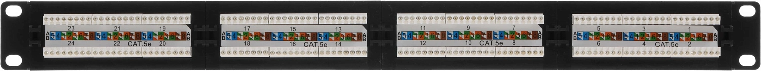 Патч-панель Патч-панель 19", кат. 5е, 1U, 24 порта UTP, с возможность установки заднего органайзера