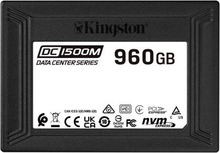 Твердотельный накопитель Kingston Enterprise SSD 960GB DC1500M U.2 2.5" PCIe NVMe Gen3x4 R3100/W1700MB/s 3D TLC MTBF 2M 440 000/150 000 IOPS 1DWPD (Data Center SSD for Enterprise) 3 years