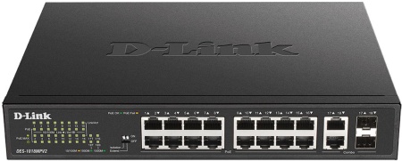 Коммутатор D-Link DES-1018MPV2 16x100Mb 2G 16PoE+ 247W неуправляемый