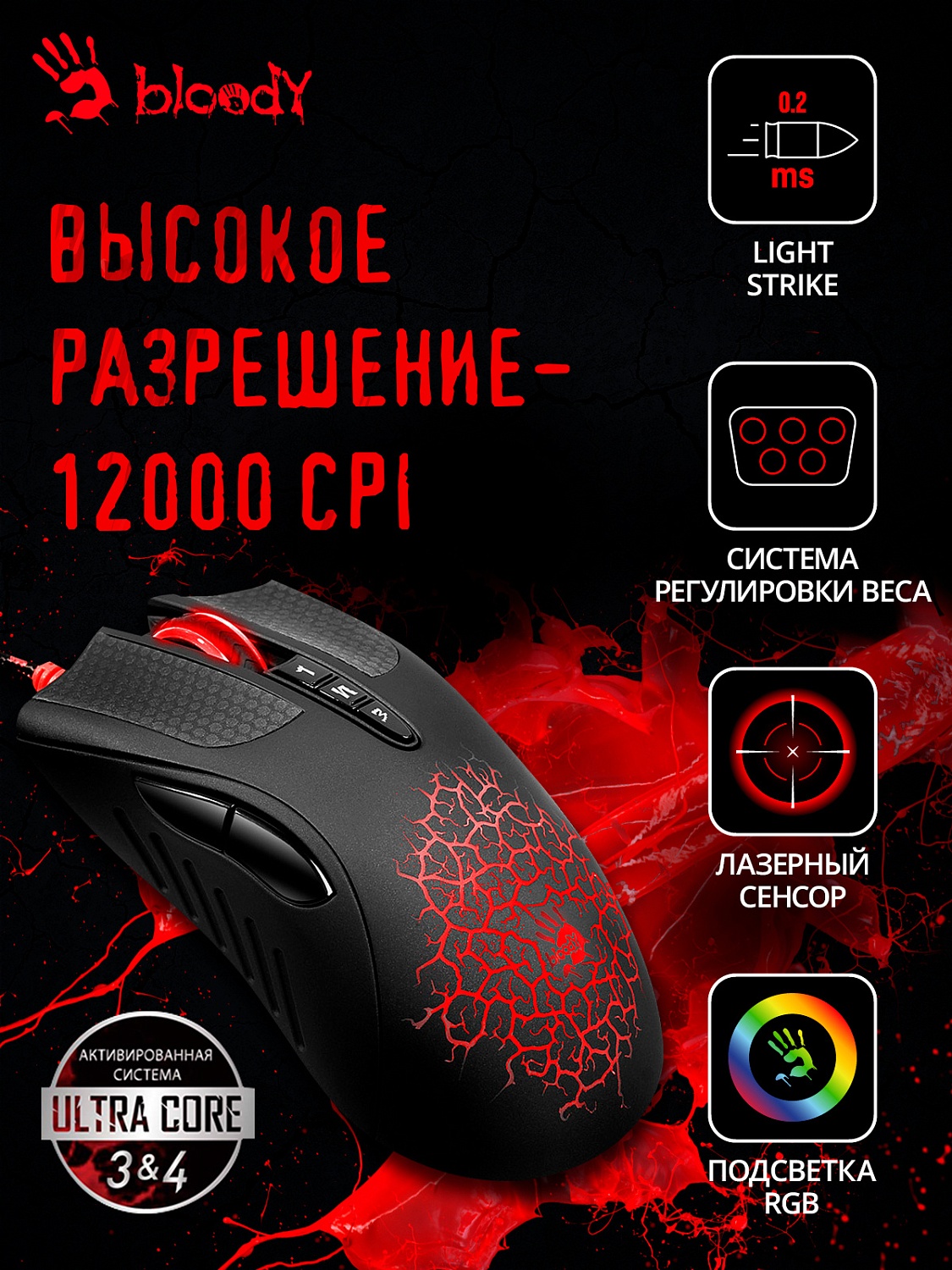 Мышь A4Tech Bloody AL90 Blazing черный лазерная (12000dpi) USB3.0 (8but) Мышь A4Tech Bloody AL90 Blazing черный лазерная (12000dpi) USB3.0 (8but)
