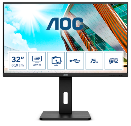 Монитор 31,5" AOC U32P2CA 3840x2160 60Гц VA LED 16:9 4ms 2*HDMI DP 1xUSB-C(DP Alt)/4xUSB3.2 50M:1 3000:1 178/178 350cd Tilt HAS Pivot Swivel Speakers 2*3W Black