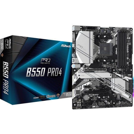 B550 PRO4, Socket AM4, AMD B550, 4xDDR4-3200, D-SUB+HDMI, 2xPCI-Ex16, 2xPCI-Ex1, 6xSATA3(RAID 0/1/10), 2xM.2, 8 Ch Audio, 1xGLan, (0+4)xUSB2.0, (5+2)xUSB3.2, (1+0)xUSB3.2 Type-C™, 1xPS/2, ATX, OEM (931482)