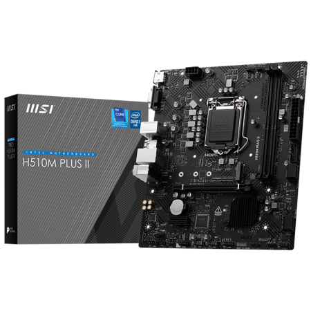 Материнская плата MSI H510M PLUS II H510, LGA1200, 2*DDR4, 1*PCIEx16, 1*PCIEx1, 1*M.2, 4*USB3.2Gen1, 8*USB2.0, 4*SATA3.0, 1G, VGA, HDMI, M-ATX, RTL