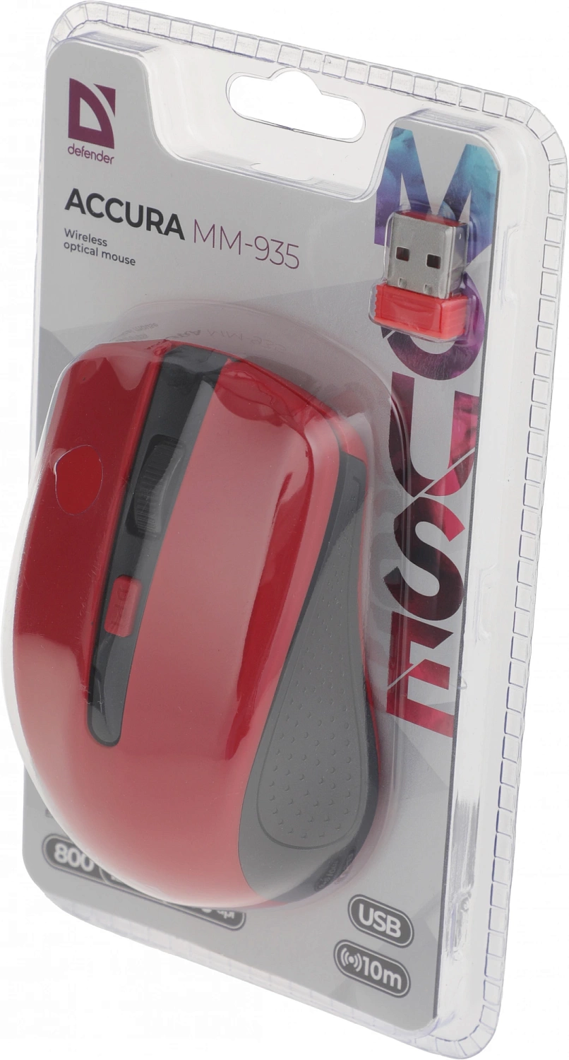 Мышь Defender Accura MM-935 красный оптическая 1600dpi беспров. USB для ноутбука 3but (52937) Мышь Defender Accura MM-935 красный оптическая 1600dpi беспров. USB для ноутбука 3but (52937)