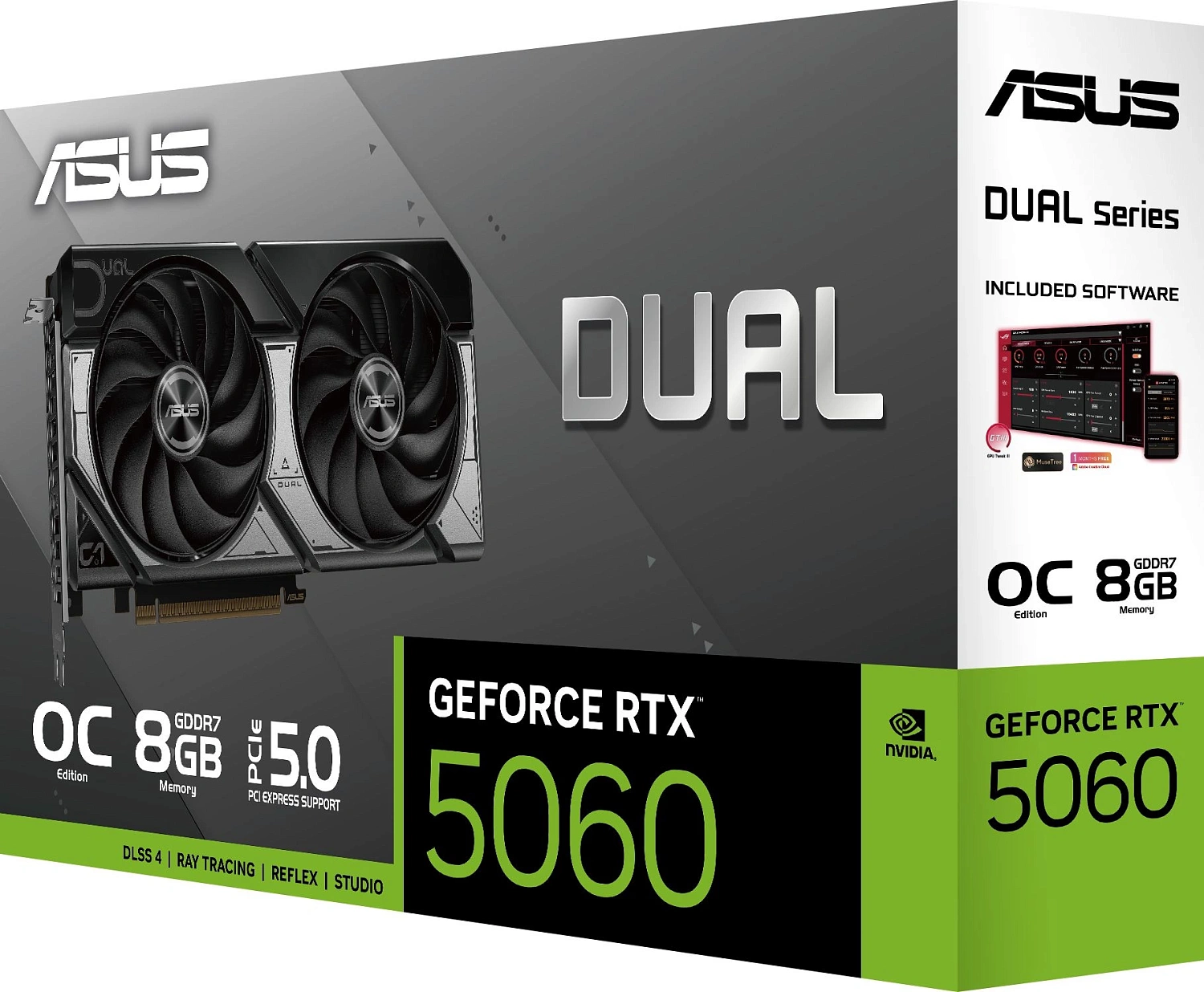 Видеокарта Asus PCI-E 4.0 DUAL-RTX5060-O8G NVIDIA GeForce RTX 5060 8Gb 128bit GDDR7 2535/28000 HDMIx1 DPx3 HDCP Ret