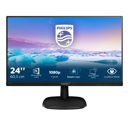 Монитор LCD 23.8'' [16:9] 1920х1080(FHD) IPS, nonGLARE, 60 Hz, 250 cd/m2, H178°/V178°, 1000:1, 10М:1, 16.7M, 8ms, VGA, DVI, Tilt, 3Y, Black