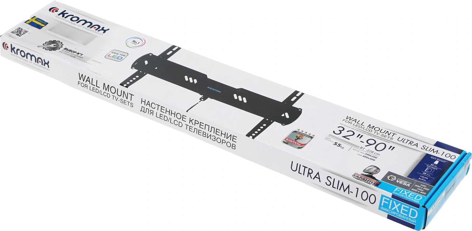 Кронштейн для телевизора Kromax Ultra Slim-100 черный 32"-90" макс.55кг настенный фиксированный
